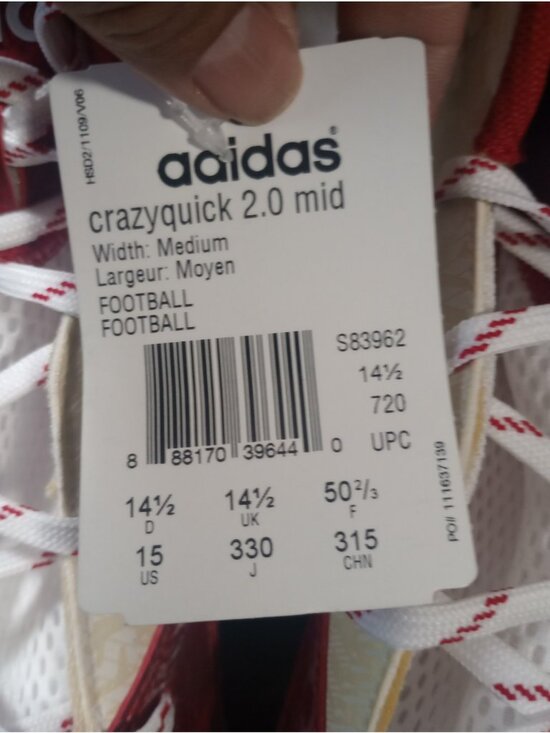New Adidas Crazyquick 2.0 Mid Soccer/Football Cleats Red & White   Size 15 main image 7